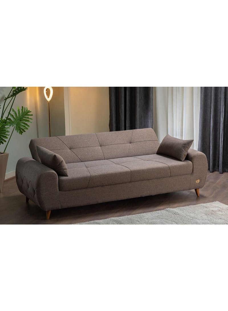 قباني فرنتشر كنبة سرير فلاش ثلاثية بني 210×90 سم – خشب زان طبيعي وقماش كتان - Image 2